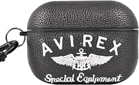 AVIREX 正規品 AirPods Pro2 ケース 「 刺繍ロゴ 」 カラビナ付き エアーポッズ 第2世代 第1世代 アヴィレックス ブランド ケース (ブラック)