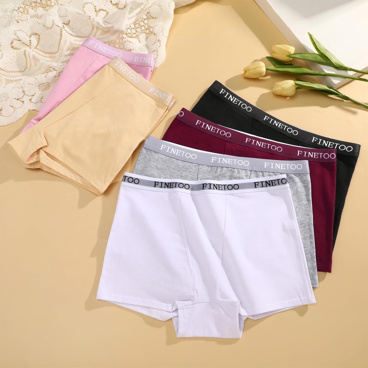 FINETOO Womens Cotton Boy Shorts Underwear Full Coverage Soft Boxer Briefs High Waisted Panties for Lady Girls 6 Pack - Image 7