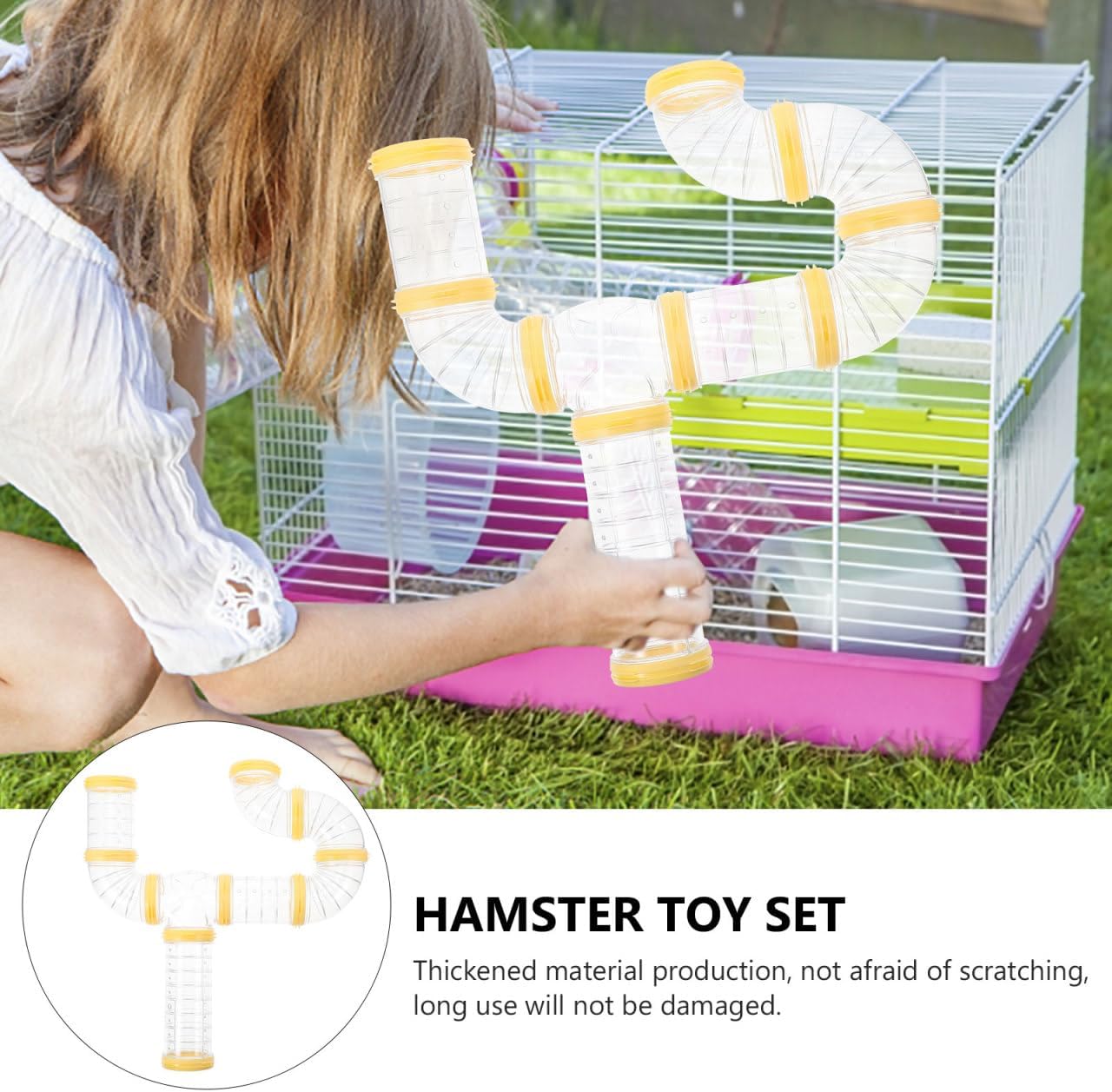 Mipcase Hamster Tubes and Tunnels Kit 2Pcs Transparent DIY Rat Maze Tunnel Expand Cage Playground for Small Animals 6.10X4.72X2.36In