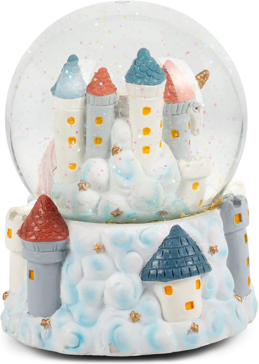 Elanze Designs Castle Unicorn with Green Dragon Tabletop Figurine Decoration 100MM Sturdy Glitter Water Wind Up Musical Snow Globe Plays Tune You are My Sunshine