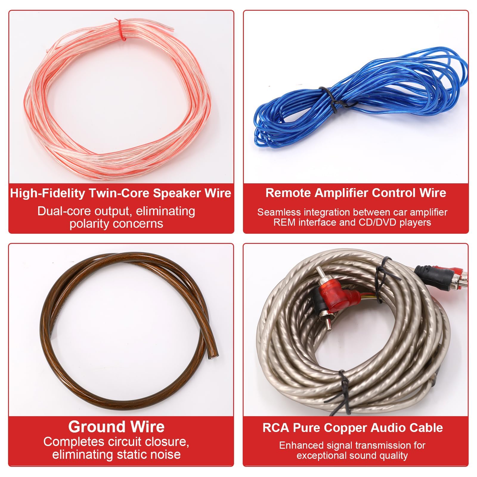 Subwoofer Kabel Set, 5m Endstufe Kabel Set 4GA Anschluss-Set Auto Verstärker Kabelsatz Installations Set Verstärker Auto, Car Audio Wire für Car Audio Modifikation