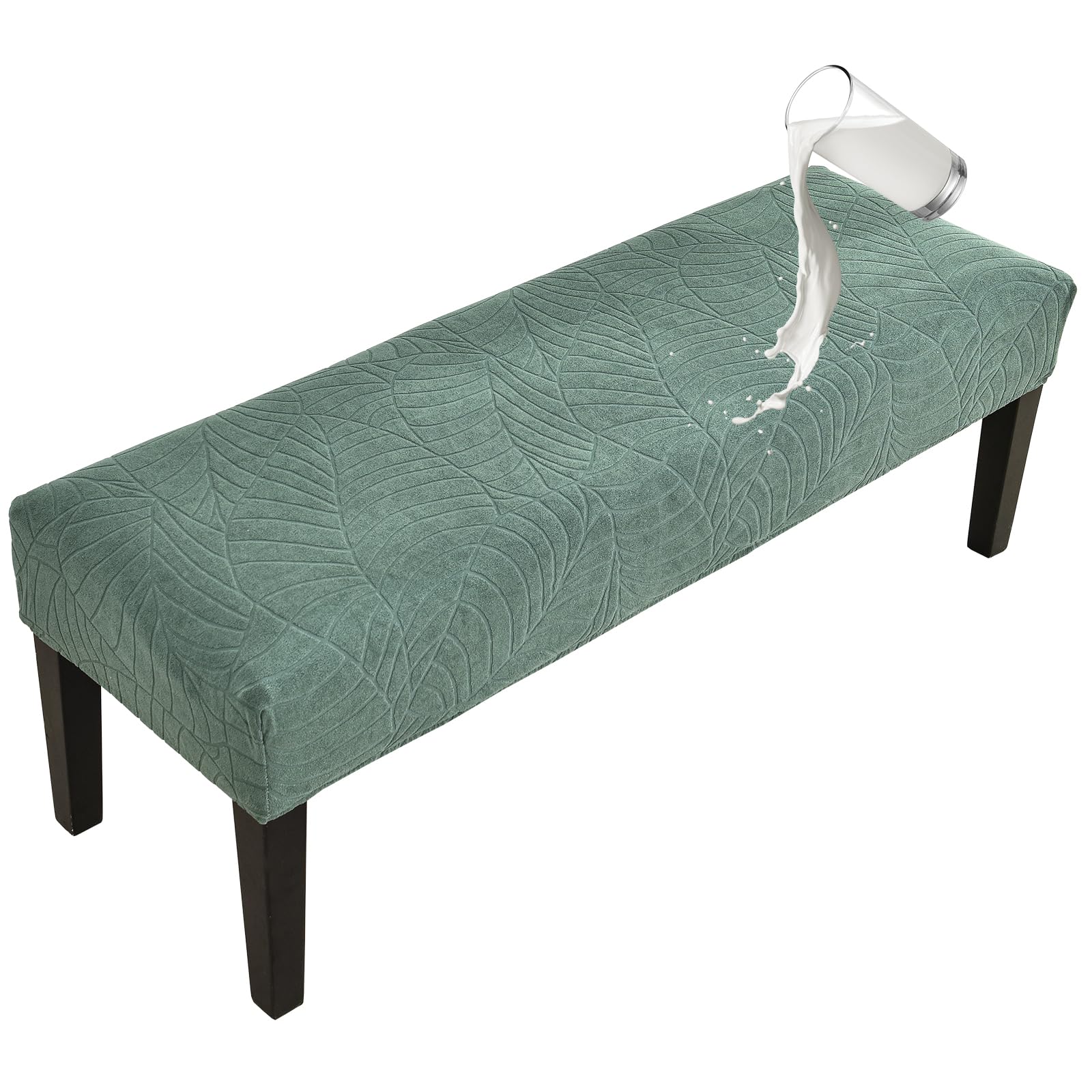 FUANGUI Waterproof Bench Cover, Stretch Jacquard Dining Bench Cover for bedrooms, Living Rooms, Kitchens, Protector Chair Bench Piano Bench Seat Covers Stool Slipcover Removable, Washable - Green ( 4 piece)