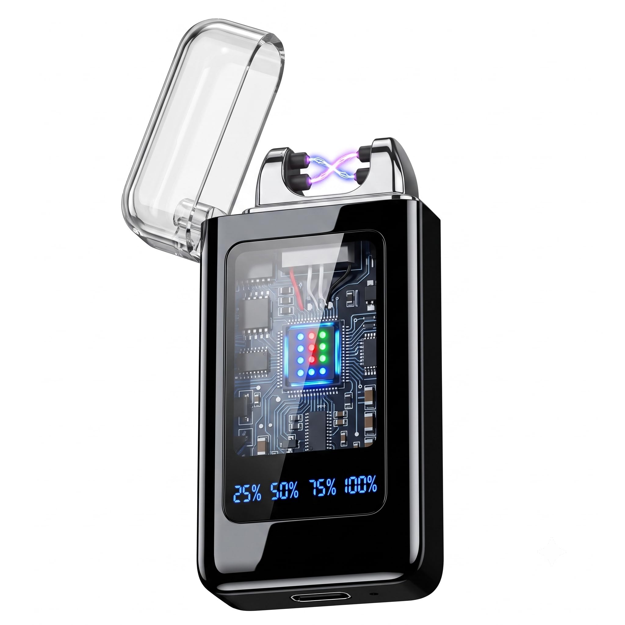 Stylish Dual Arc Electric Lighter | Transparent Windproof Plasma | USB Rechargeable Cigarette Dual Arc USB Plasma | Modern Transparent Body|Modern Transparent Body | Smokers Gadget (Multi)-image-48