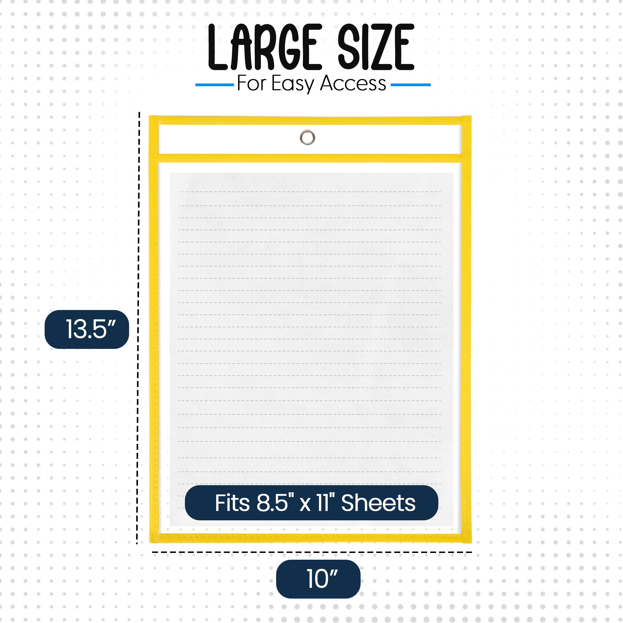 Essex Wares - Paquete de 6 bolsillos de borrado en seco, amarillo, para lecciones de profesores en un aula o para uso en tu hogar u oficina, se adapta a papel estándar, 10 x 13.5 pulgadas