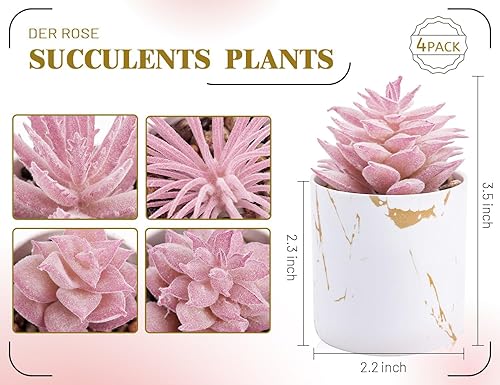Miniatura 2 de Der Rose 4 Paquetes de Plantas Suculentas Falsas Artificiales de Interior para Decoración de Habitación Rosa y Baño, Accesorios de Escritorio de