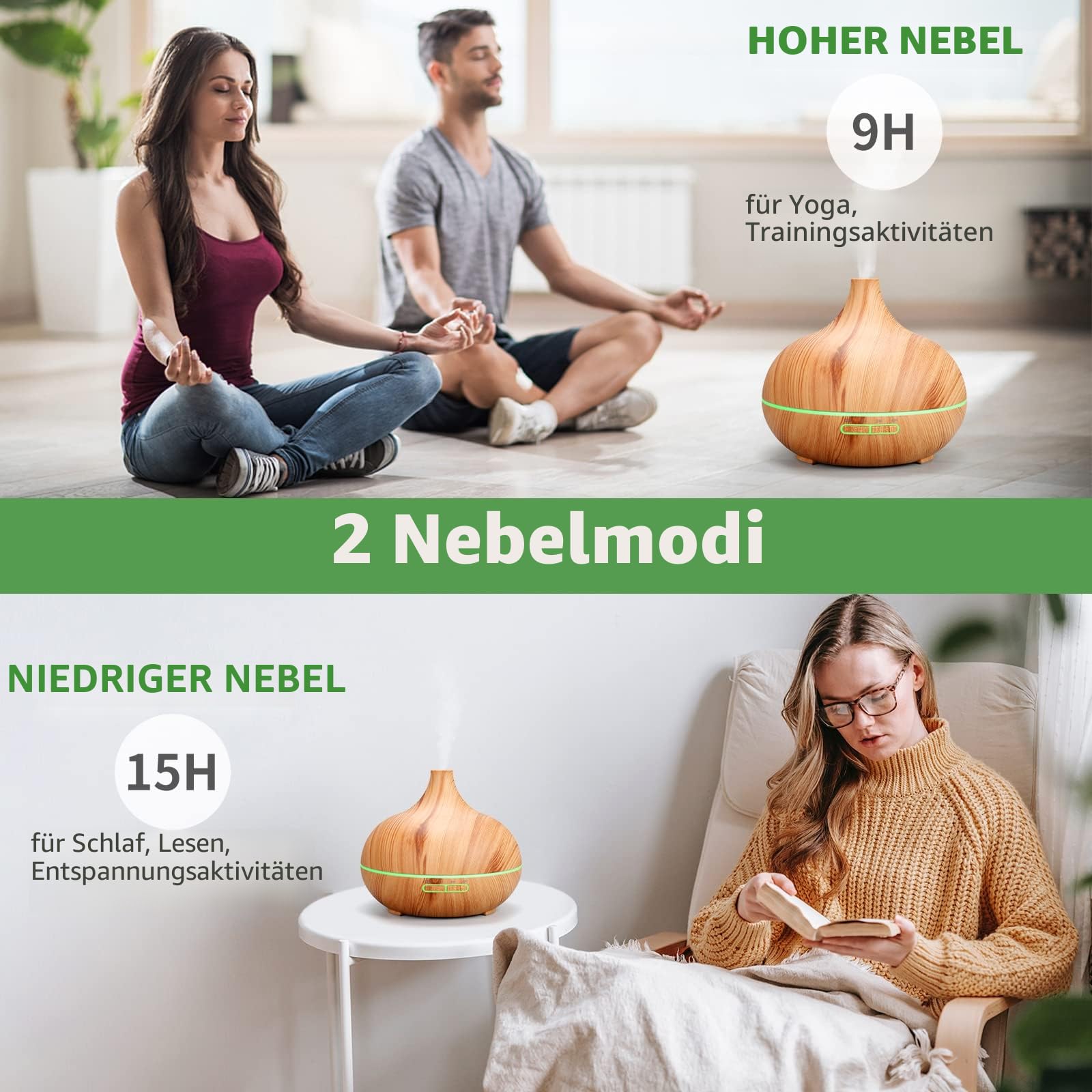 500ml Aroma Diffuser, Diffusoren für ätherische Öle, Aromatherapie-Diffusoren mit 7 LED-Leuchten, 2 Nebelmodi, 4 Timer, 23dB Luftbefeuchter Ultraschall Wasserloser Automatischer Abschaltung Gelb