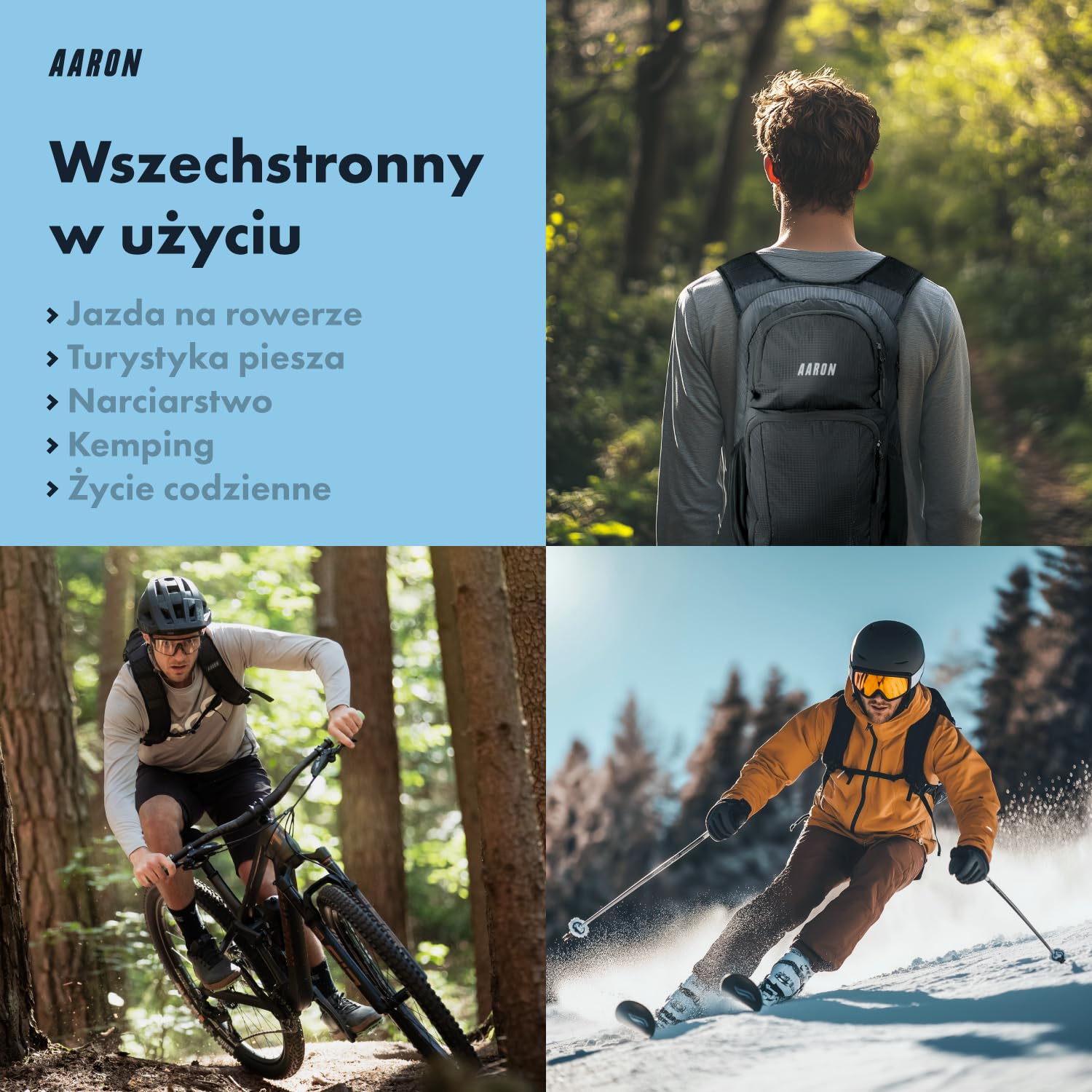 AARON Plecak rowerowy i plecak turystyczny, 8 l lub 25 l, plecak rowerowy, wodoszczelny, z ochroną przed deszczem, mały plecak narciarski, dla kobiet i mężczyzn