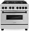 ZLINE Autograph Edition 36 in. 4.6 cu. ft. Legacy Dual Fuel Range with 6 Burner Gas Cooktop and Electric Convection Oven in Stainless Steel and Matte Black Accents RAZ-36-MB