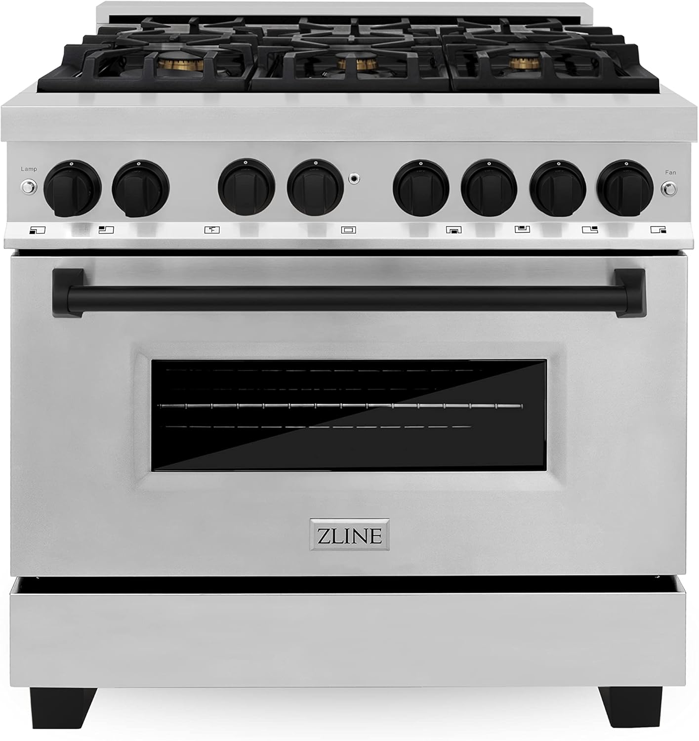 ZLINE Autograph Edition 36 in. 4.6 cu. ft. Legacy Dual Fuel Range with 6 Burner Gas Cooktop and Electric Convection Oven in Stainless Steel and Matte Black Accents (RAZ-36-MB)