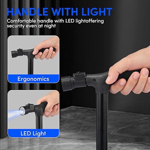 Miniatura 3 de Cane with Seat Foldable Lightweight Walking Cane with LED Light Adjustable Walking Stick for Seniors