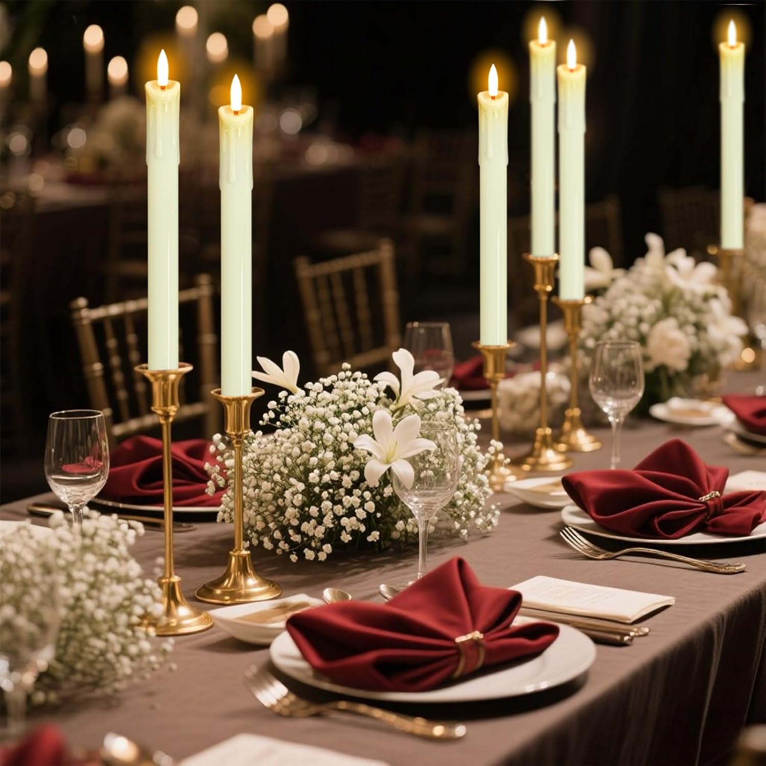 DRomance Ivory Flameless Taper Candles Flickering Battery Operated with Remote and Timer Dripping Effect 6 Pack LED Taper Candlesticks Real Wax 3D Wick Wedding Christmas Holiday Decor(0.78" x 9.7")