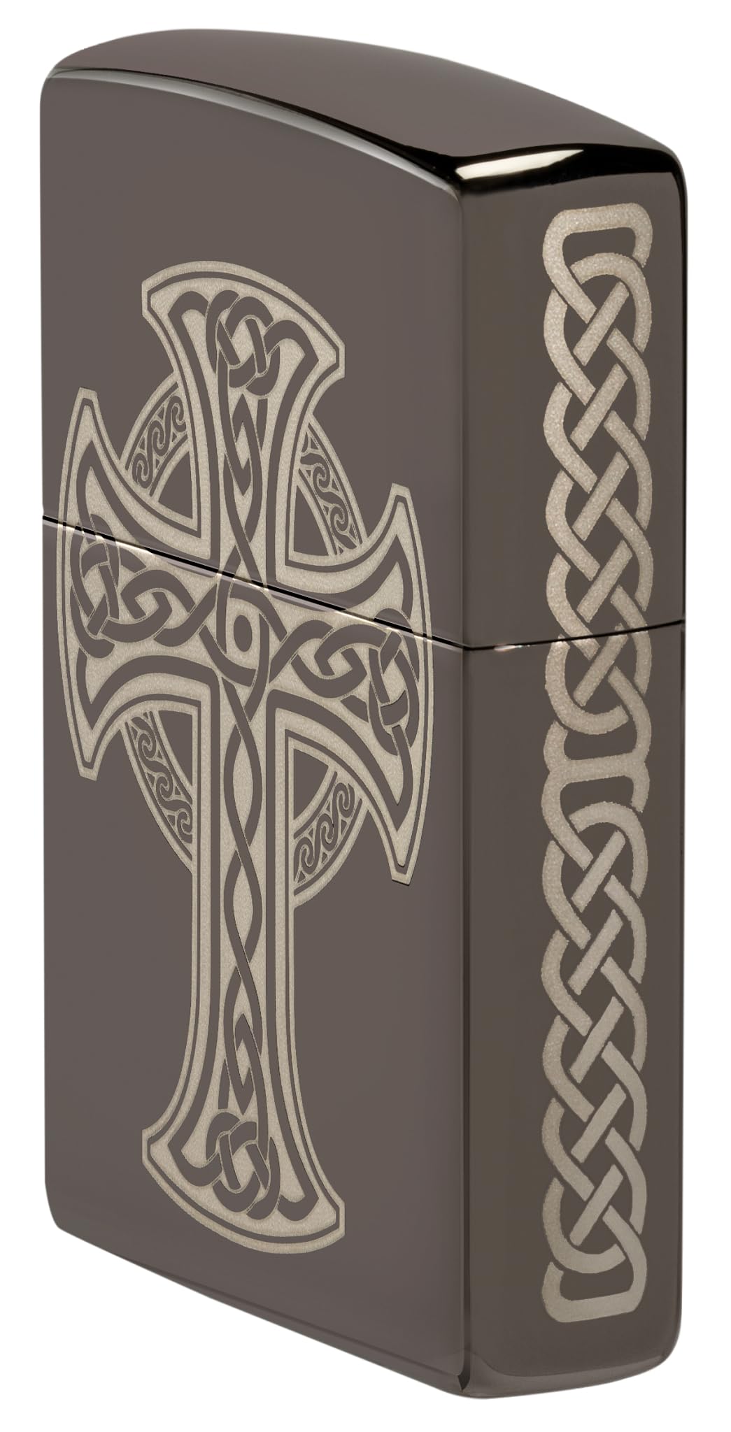 Zippo - Briquet Tempête Motif Croix Celtique, Noir (Black Ice), Gravure Laser (4 Côtés), Rechargeable, Réutilisable, Coupe-Vent, Coffret Cadeau, Fabriqué Aux États-Unis