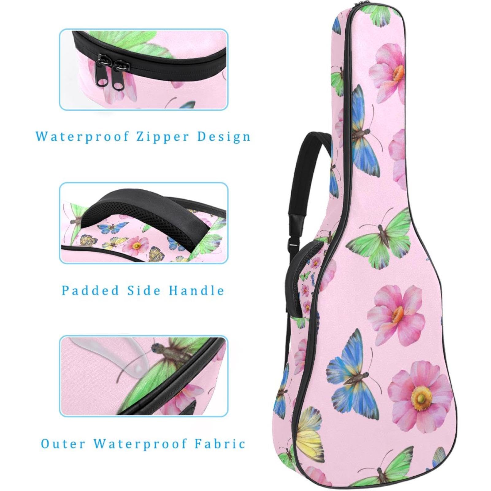 Torba na gitarę akustyczną wodoodporny plecak na gitarę grubo miękki wyściełany motyl klasyczna obudowa na gitarę, wielobarwny, 42.9x16.9x4.7 in, Organizer do torby