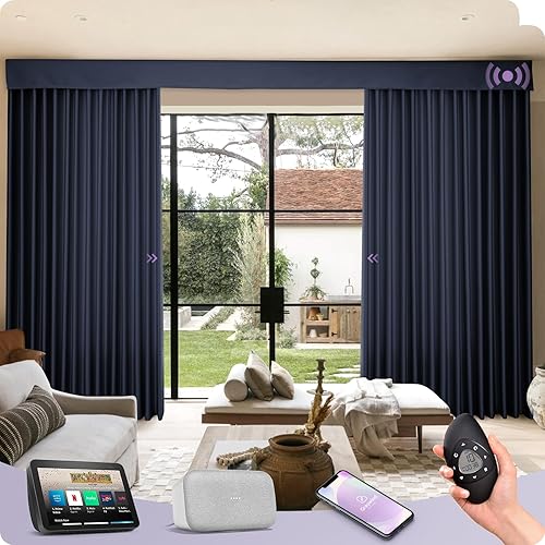 Graywind Cortinas inteligentes cableadas compatibles con Alexa Google Control remoto cortina motorizada para puerta corredera unidireccional o