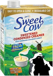 Jans Sweet Cow Sweetened Condensed Milk 31.4oz Resealable Tetrapak - Shelf-Stable Creamy Coffee Creamer, Baking & Dessert Essential, Leche Condensada