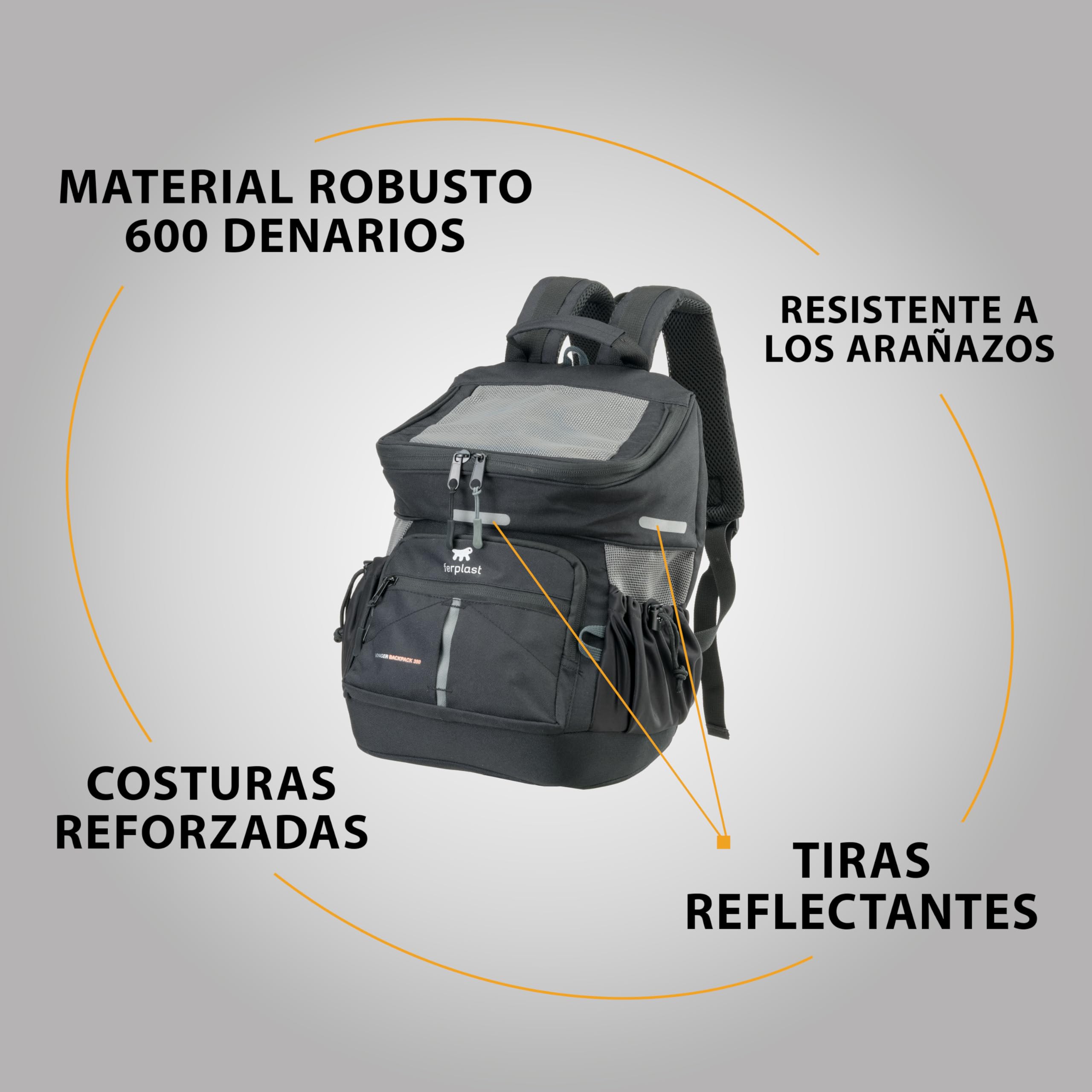 Ferplast Mochila Gato Voyager Backpack, Transportín Gato, Transportin Perro, Mochila, Gatos, Apertura Amplia, Correas Ajustables, Correa de Seguridad, con Cojín, Máx. 10 kg, 29x21x36H, Negro
