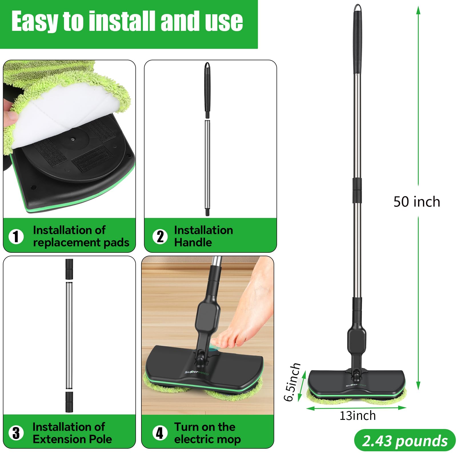 Mop elettrico M2,Cordless Spin Mop Elettrico