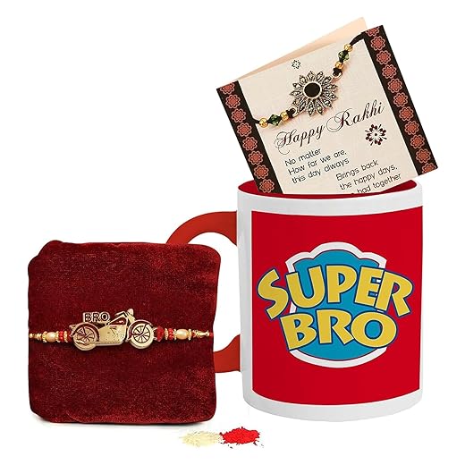 TIED RIBBONS Bhai Dooj Rakhi for Brother with Gift Set | Bhai Dooj Gift for Brother Rakhi for Bhaiya Rakhi Thread - Rakhi Bracelet for Brother | Coffee Mug (10 Oz) | Rakhi Card | Bhai Dooj Tikka Set
