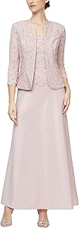 Women's Two Piece Mother of The Bride Dress with Lace Jacket (Petite and Regular Sizes) - Buy now