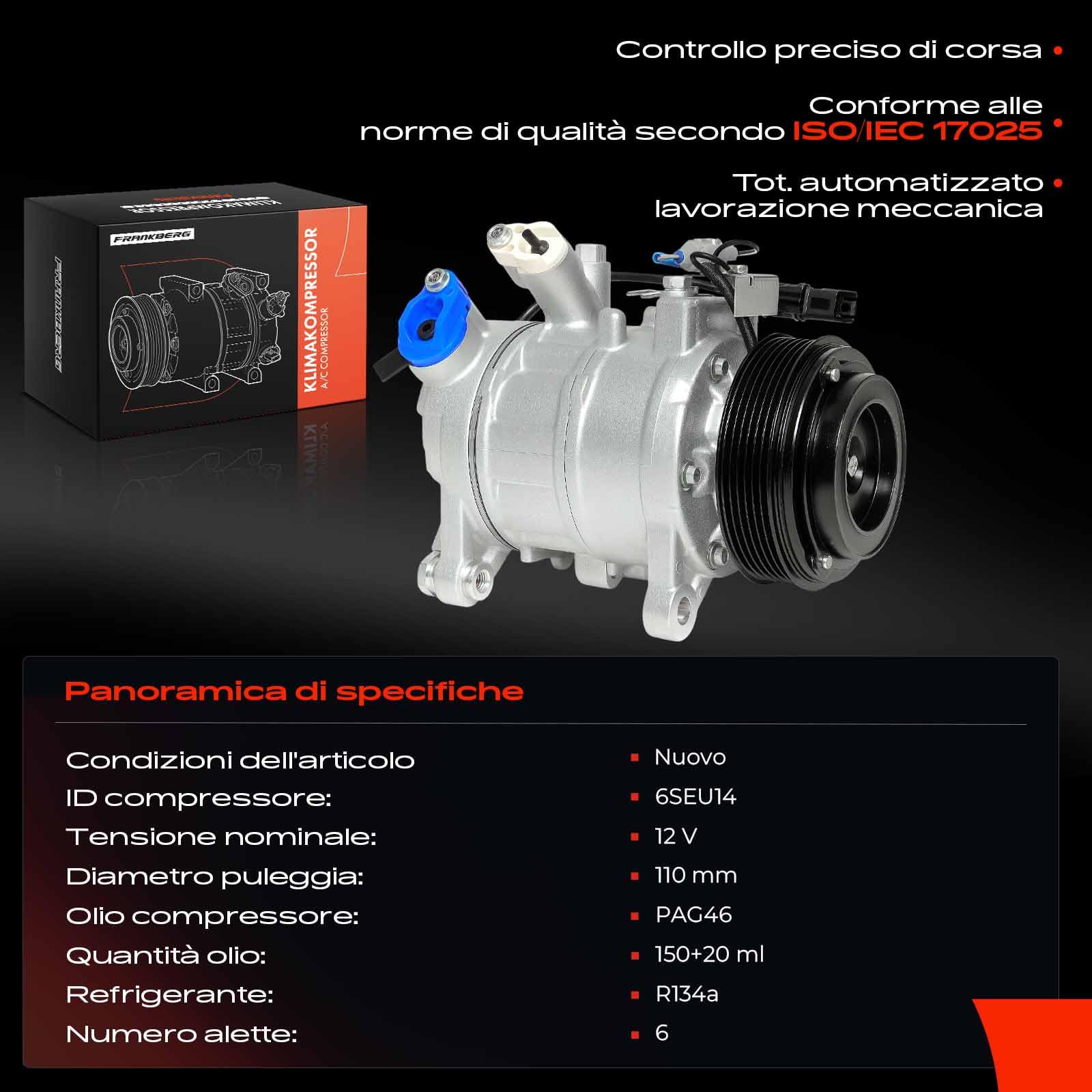Frankberg Compressore per aria condizionata con frizione 64529225703 | Compatibile con: Z4 R.o.a.d.s.t.e.r E89, Serie 5 Gran Turismo F07, 3 Gran Turismo F34, Serie 5 F10, Serie 3 Coupé E92