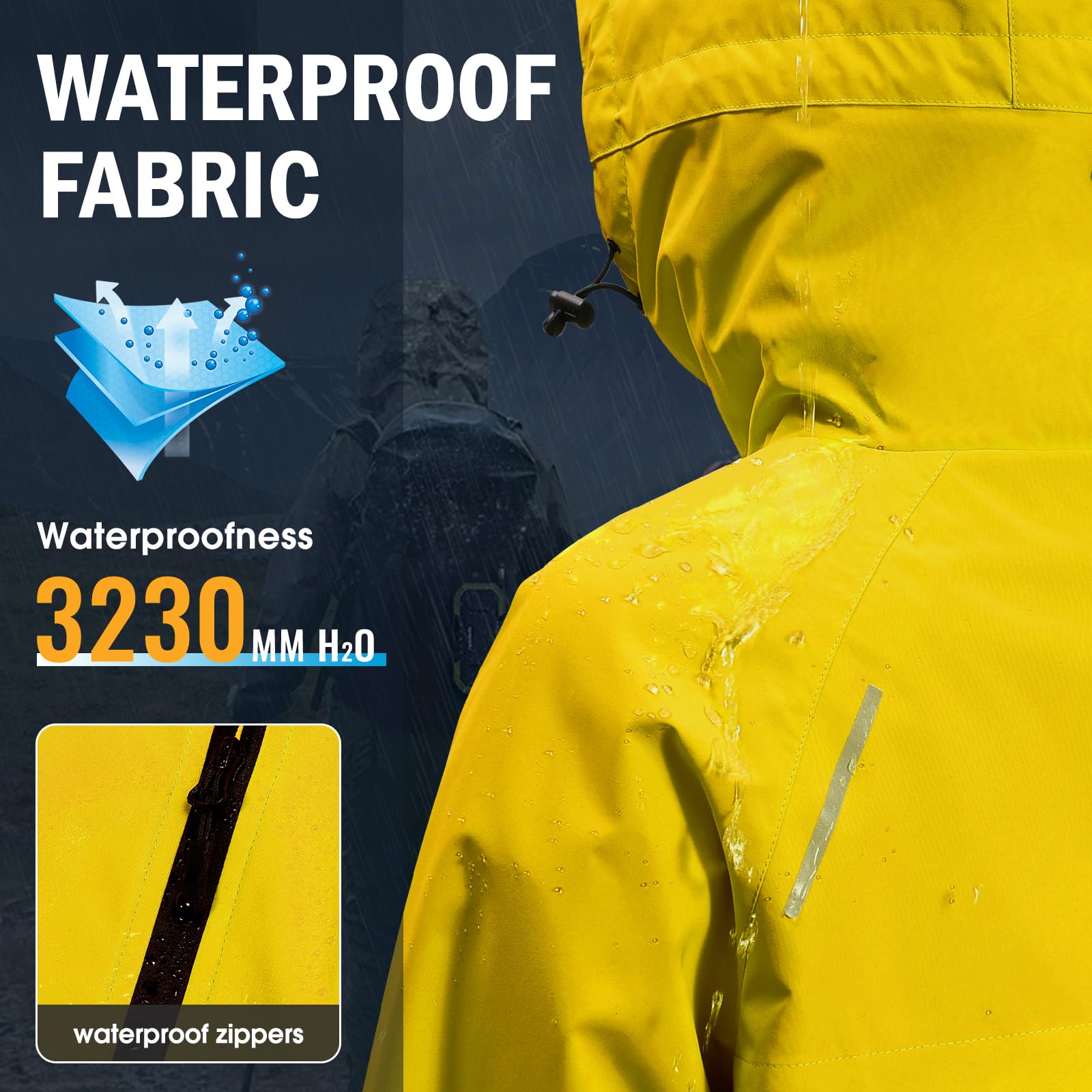 UMIPUBO Veste Imperméable Pour Homme Pluie Extérieure Coupe Vent Respirante Réfléchissante Blouson Légère Vêtements à Capuche Outdoor Cyclisme Plein air Voyage Course à pied Randonnée