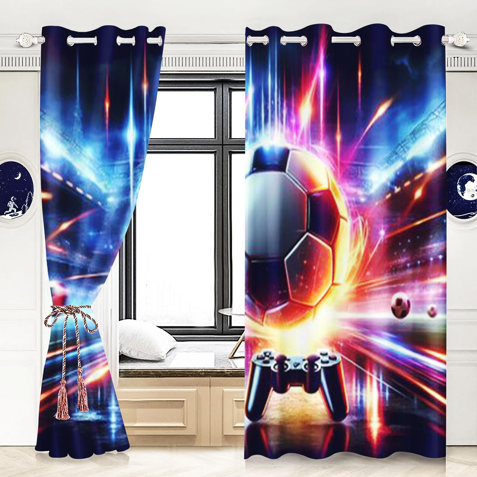 Rideau occultant pour chambre d'enfant garçon Football Sport - Rideau occultant - Pour chambre à coucher (7, 100 x 140 cm (l x H) / 50 x 140 cm x 2