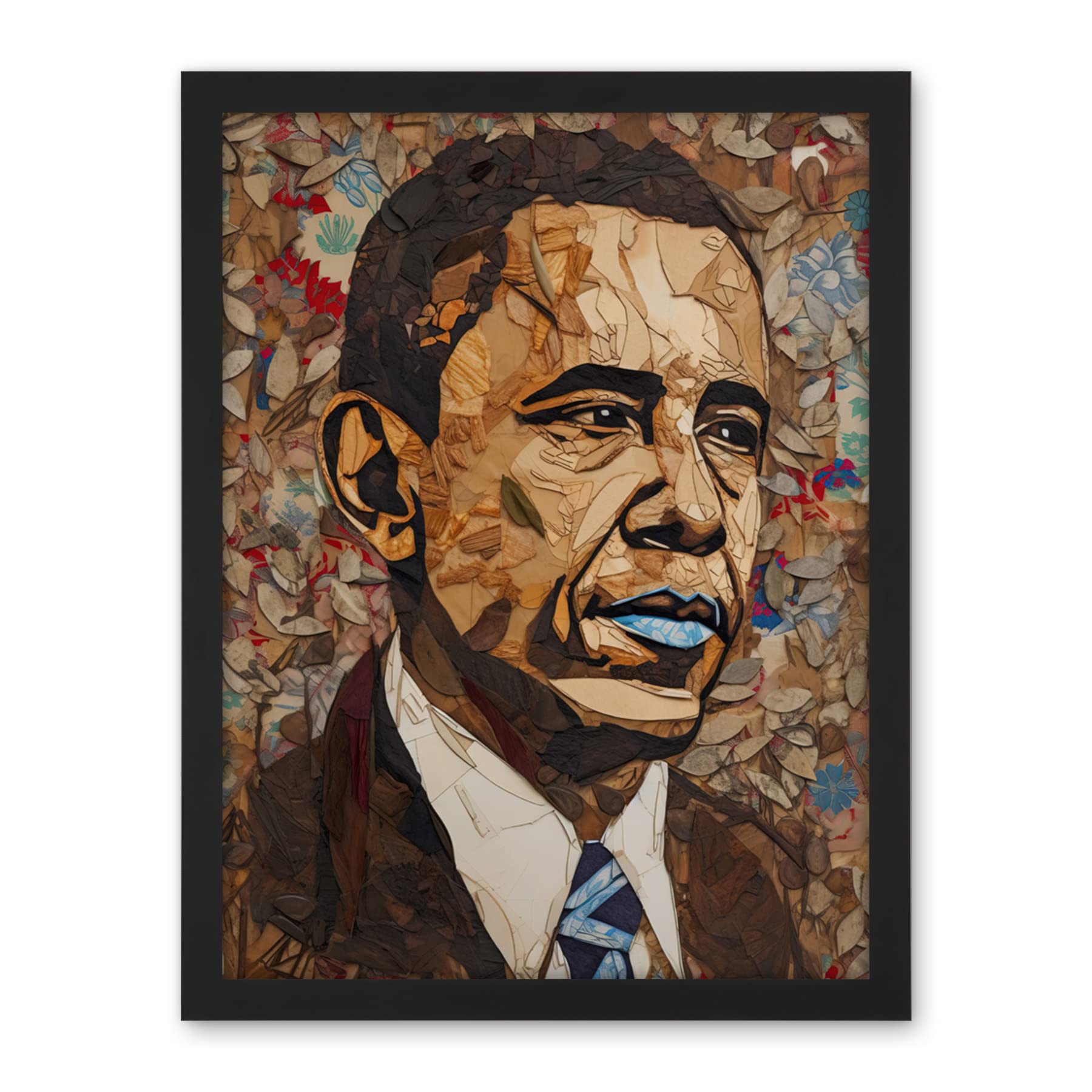 Artery8 Barack Obama Collage Art Portrait Artwork Framed Wall Art Print 18X24 Inch