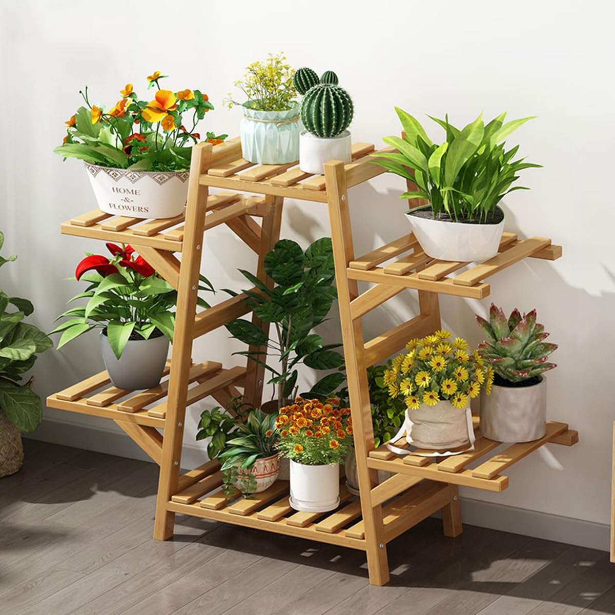 Support à plantes en bambou anti-encombrement pour intérieur et cour