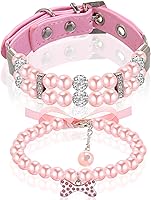 Vista 7 de Hicarer Juego de 2 collares de perlas y collar de perlas para perros pequeños y gatos, lindos collares de piel sintética para mascotas, collar