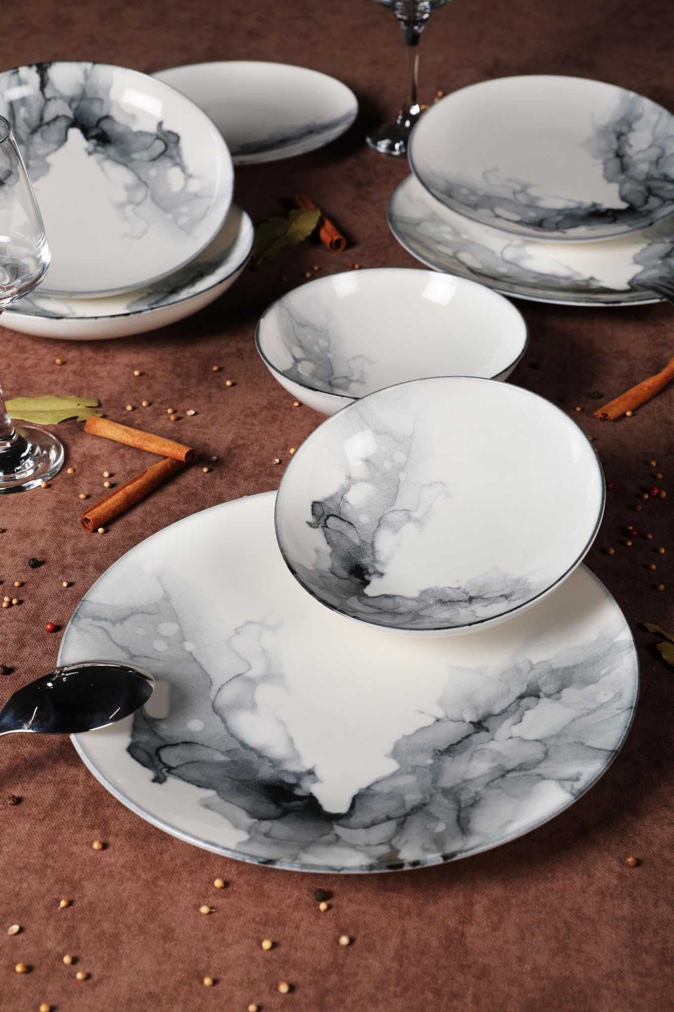 Elegant 24-Piece Dinner Set, 100% Porcelain | Includes Deep Plates, Cake Plates, Service Plates & Bowls | Microwave & Dishwasher Safe | Perfect for Any Occasion
