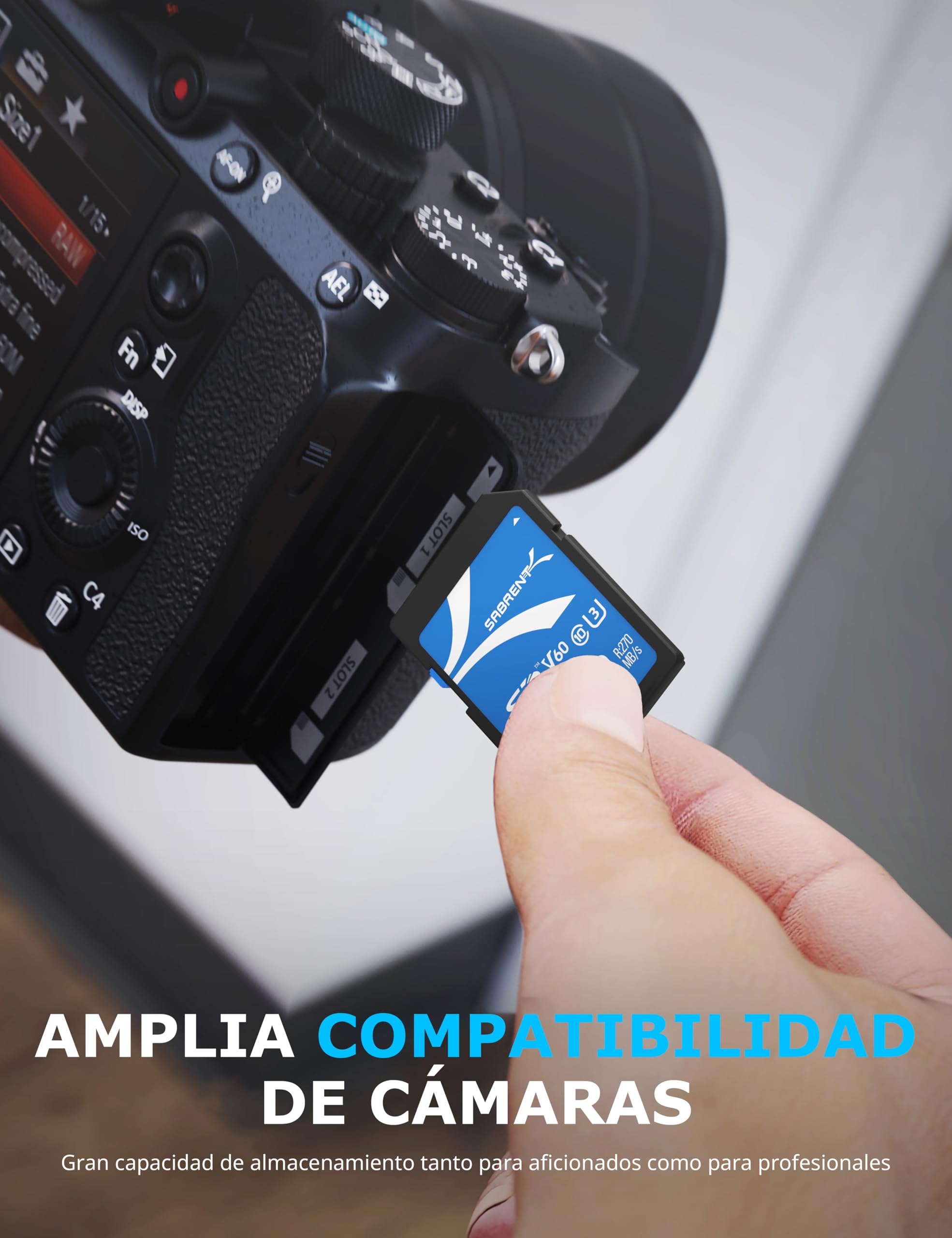 SABRENT Tarjeta de Memoria SD 128GB | SDXC UHS-II | Velocidades hasta 270 MB/s de Lectura | Clase 10, U3, V60 para fotógrafo Profesional, camarógrafo y Vlogger | Full HD/4K [SD-TL60-128GB]