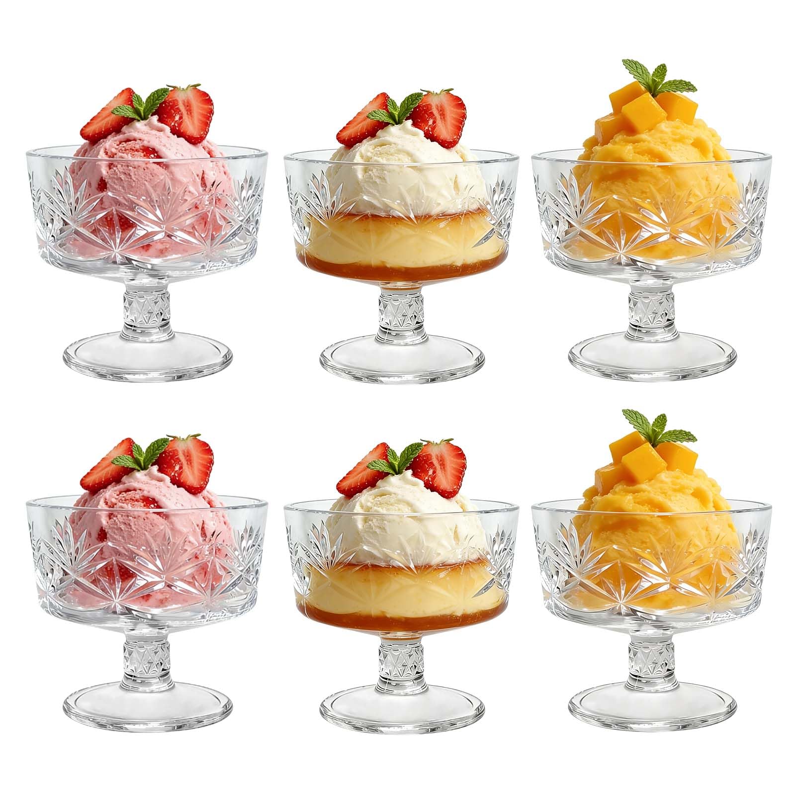 SIGONE 6 ciotole da dessert in vetro da 315 ml, lavabili in lavastoviglie, versatili ciotole da portata per budino, gelato e snack