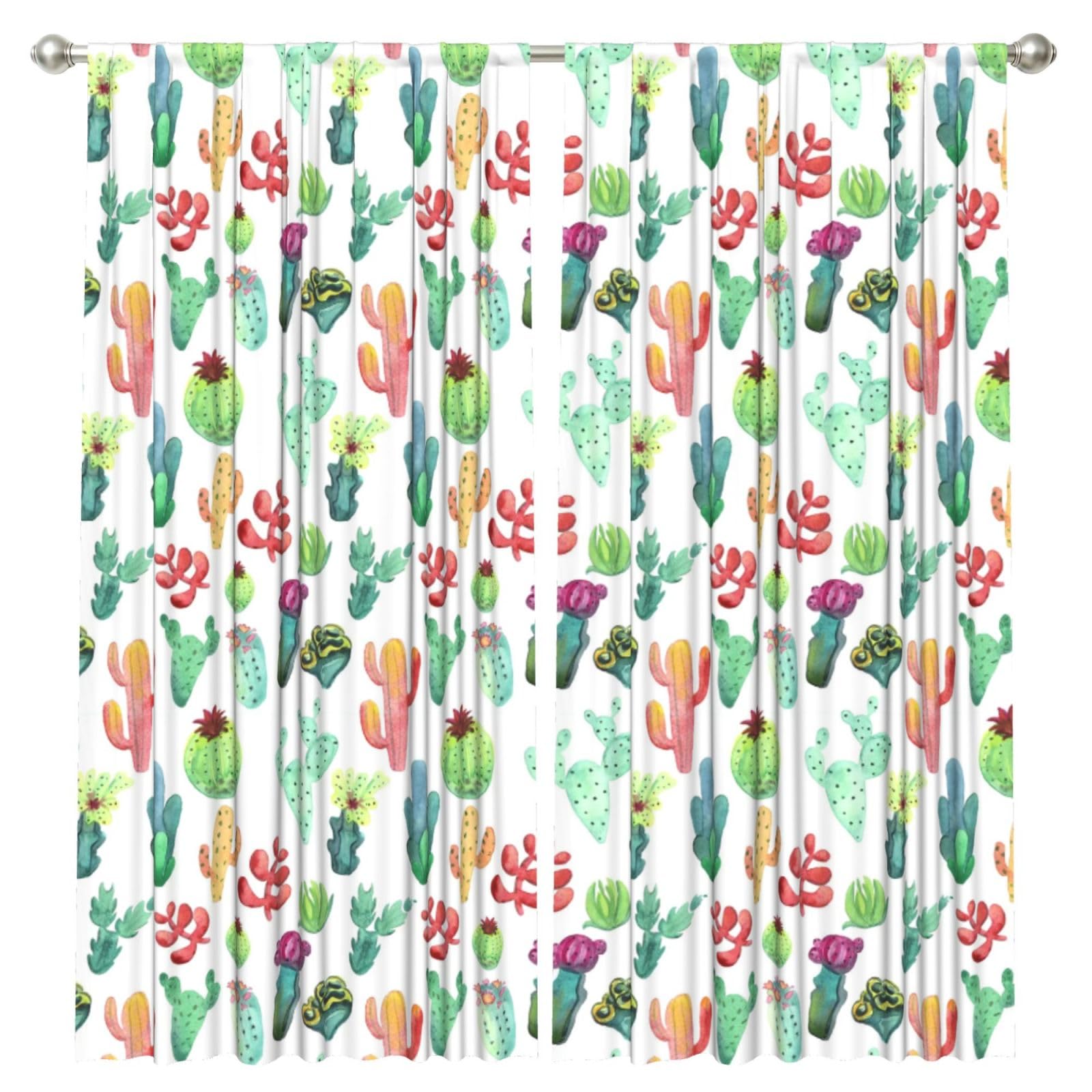 InOmak Watercolor Cactus Succulents, 2 Panels Window Curtains 52 x 84 Inch Blackout Curtains for Living Room Bedroom