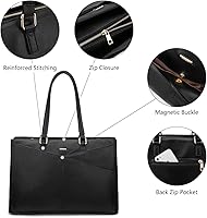 Vista 9 de LOVEVOOK Bolsa de mano para computadora portátil para mujer, bolsas de trabajo de cuero de 15.6 pulgadas con soporte grande para tazas para Negro