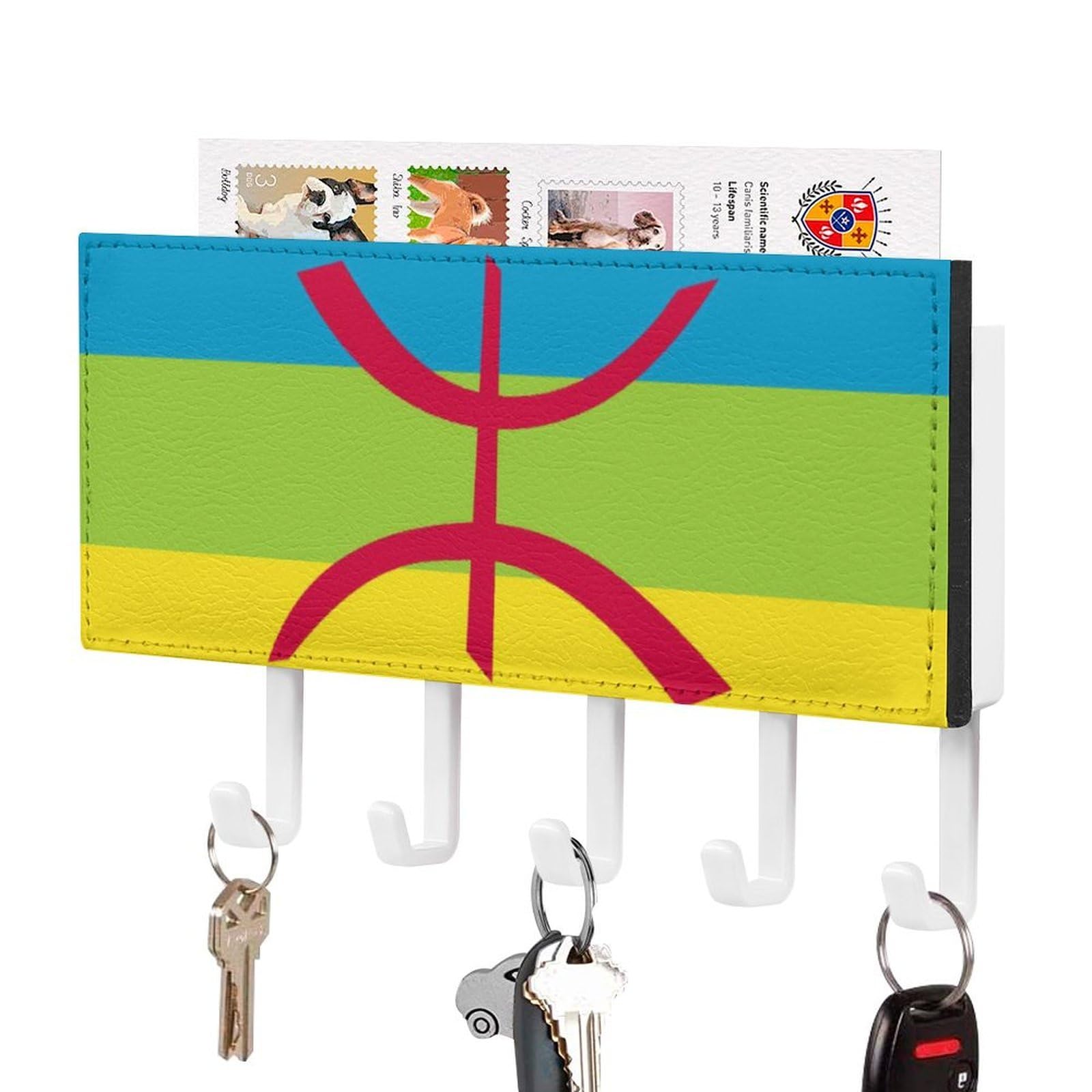NCLQVJXZKHW Berber Flag Key Holder with 5 Hooks Key Hooks Wall Mounted Key Racks Key Hanger Organiser Shelf