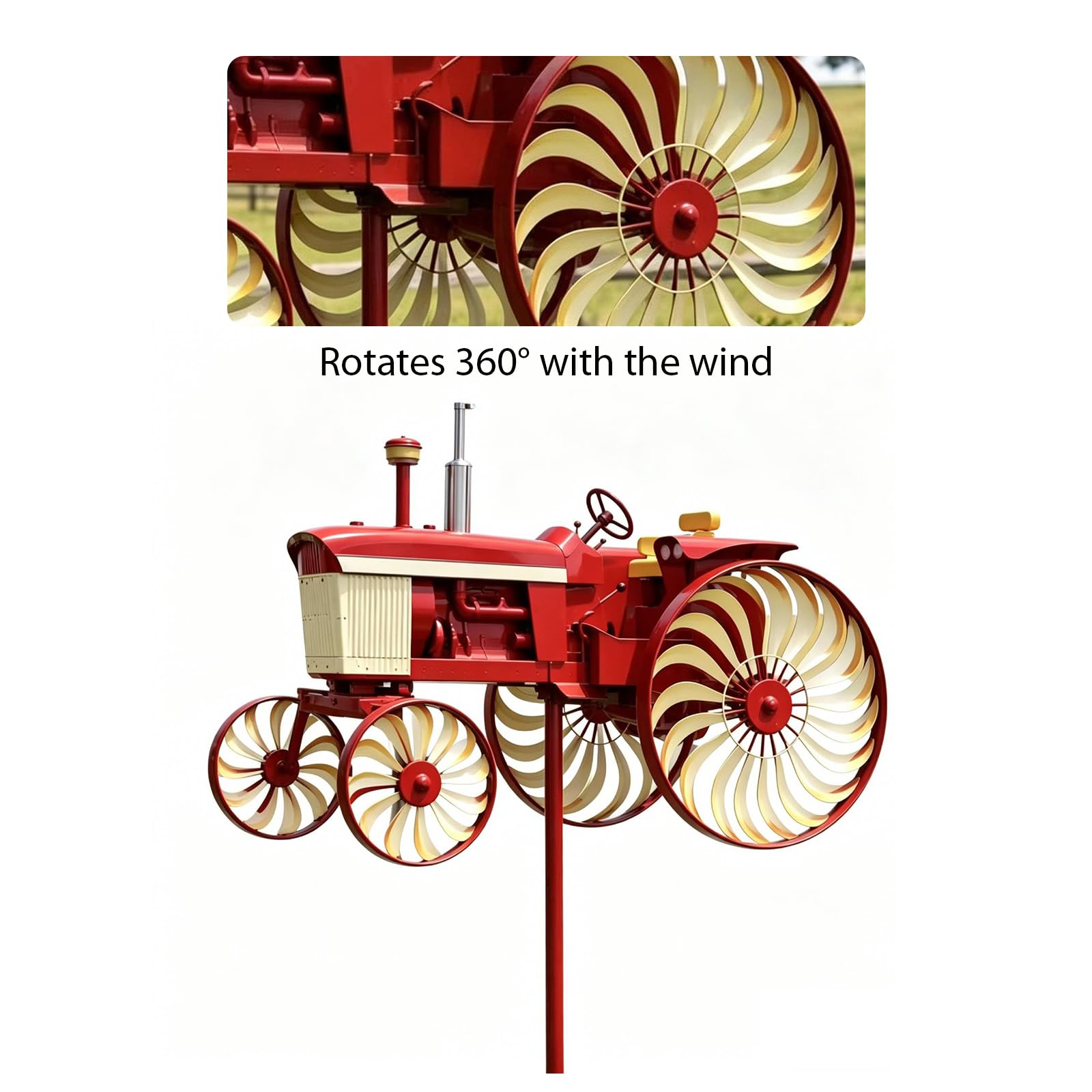 Molino de viento decorativo de metal con ruedas giratorias, talla de tractor, molino de viento decorativo para patio y patio GA
