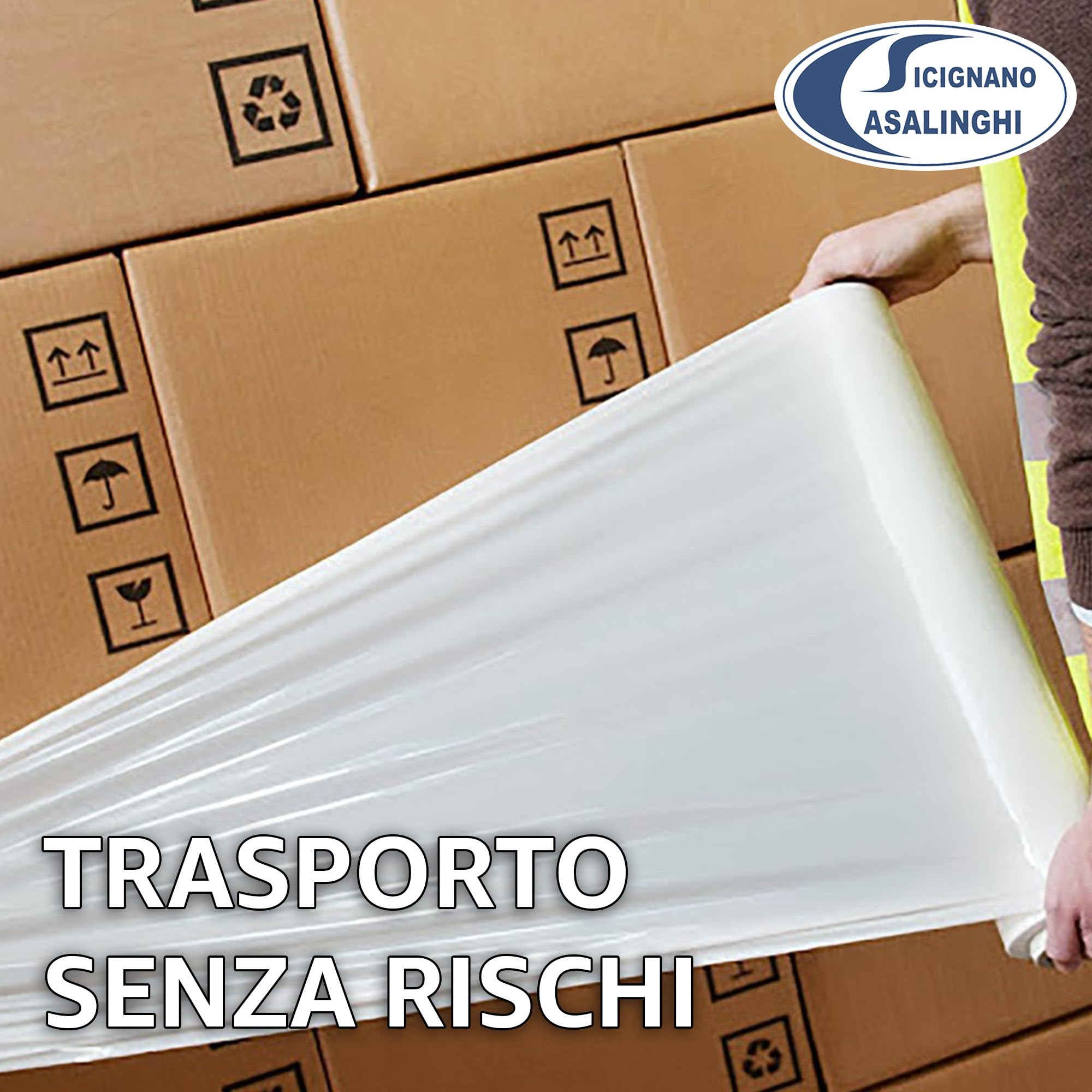 Sicignano 3 Rotoli Film Estensibile Manuale Bianco 2,6 kg, Pellicola in Polietilene Coprente per Imballaggi, Protezione e Stabilizzazione Pallet