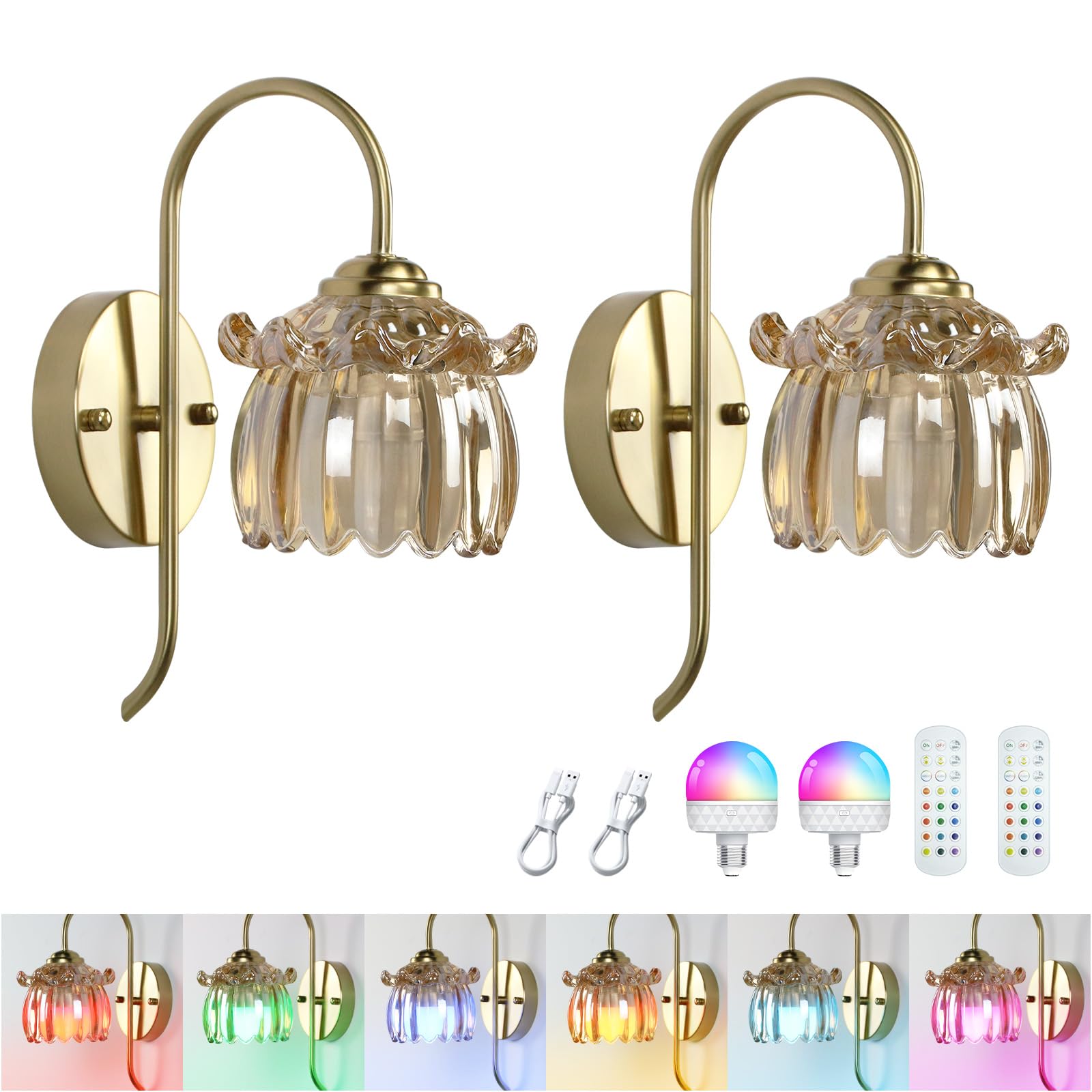 GEEZO Vintage Battery Operated Wall Sconce, with Rechargeable Battery Powered Wall Light with Remote Control for Bedside Bedroom