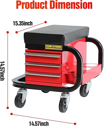 Miniatura 3 de Caja de herramientas con asiento de enredadera integrado, asiento de rodillo de garaje, 3 cajones, caja de herramientas resistente con 4 ruedas