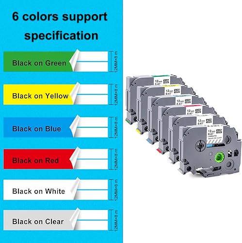 Miniatura 3 de TITBIT TZe - Cinta de repuesto para rotuladora de colores Brother P Touch, cinta TZe de 0.472 in, 0.47 pulgadas, laminada TZe-231 131 431 531 631