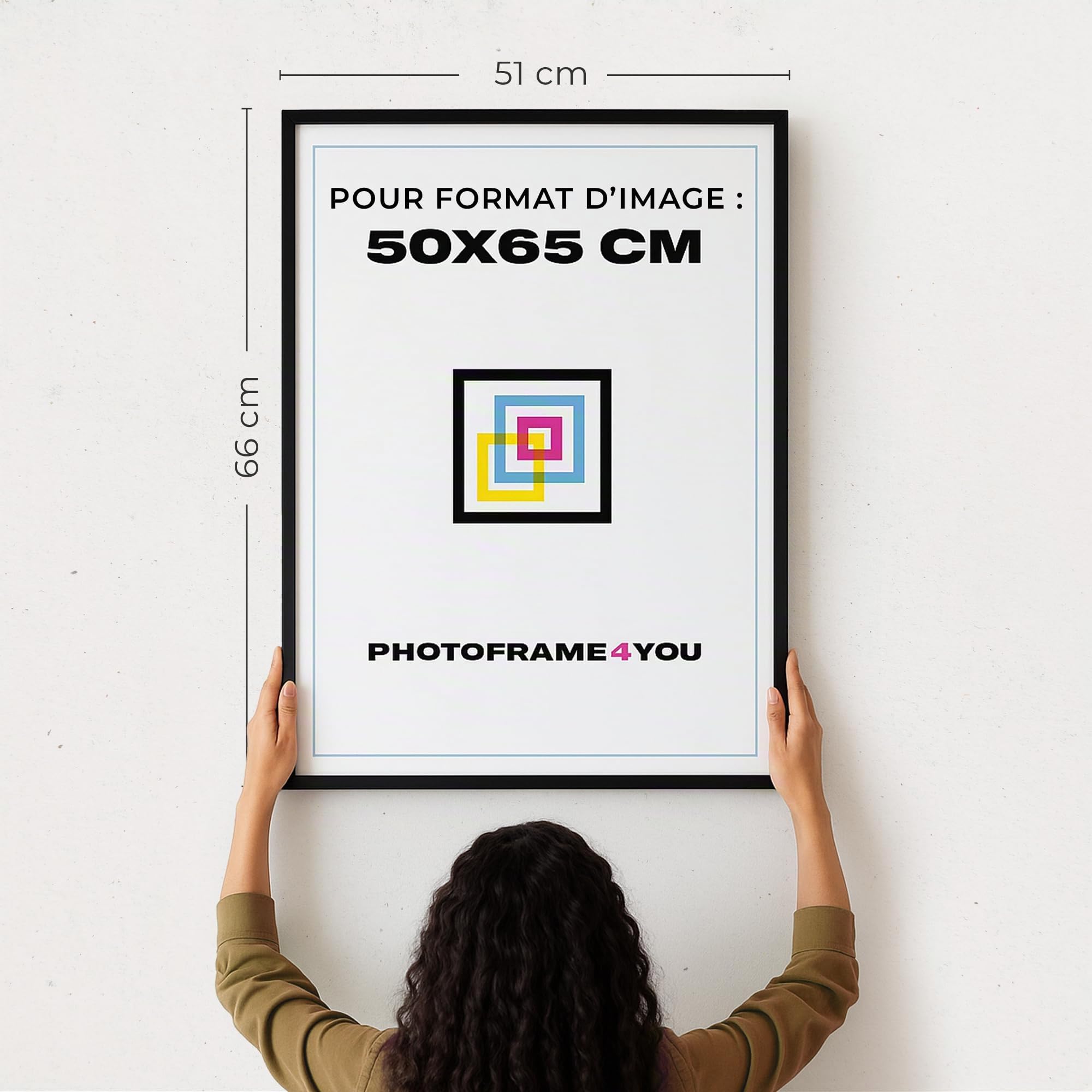 Cadre photo 50x65 cm - Noir Mat - Verre acrylique incassable - Cadre mural en plastique durable pour affiches, tirages d’art et certificats pour mur - Nancy