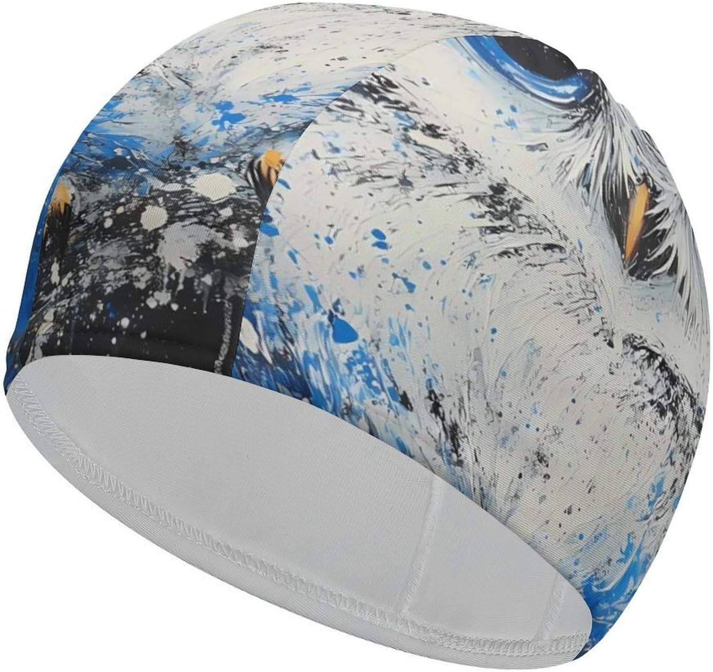 Blue Ink Art Owl Womens Swim Cap for Men Adult Swimming Hat Curly Short Medium Long Hair
