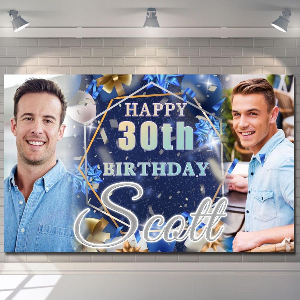 Personalised Happy Birthday Backdrop Background Banner Multi Photo Gold Sign Poster Fabric Party Decorations man woman boy girl-1st 2nd 18th 20th 30th 40th 50th 60th