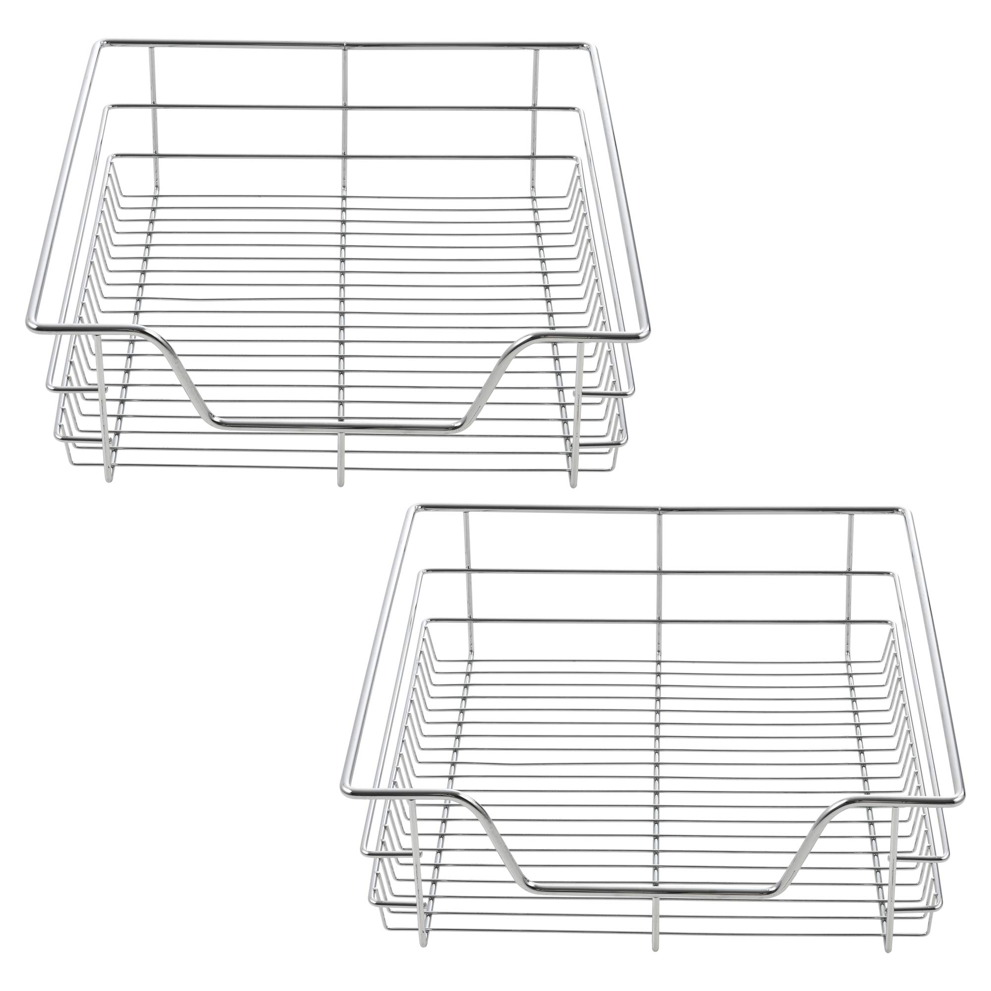 [en.casa] Set di 2 Cassetti Telescopici in Filo Metallico Cestelli Estraibili a Rete in Acciaio con Guide per Mobili Guardaroba Cucina Bagno Dispensa 47 x 44 x 14 cm