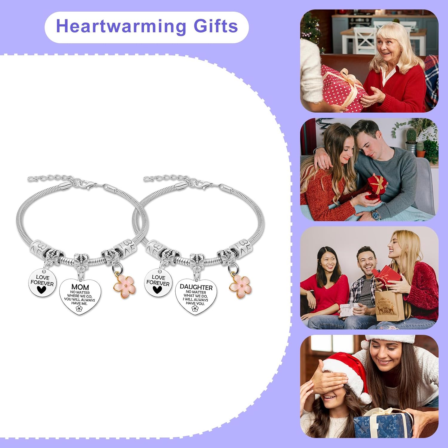 2pcs Mother Daughter Bracelet Set 2pcs Stainless Steel Bracelets Mothers Day Gifts for Mom and Daughter Mom Bracelet Gift for Women Christmas Birthday Gift for Mommy Women Birthday Gifts Bracelets - Image 5