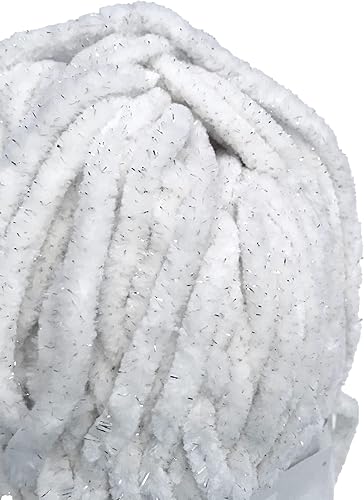 Miniatura 3 de Troyarn Velvet Star - Ovillo de felpilla con purpurina plateada para bebé, hilo amigurumi, para tejer y tejer, súper voluminoso, 3.53 oz (120