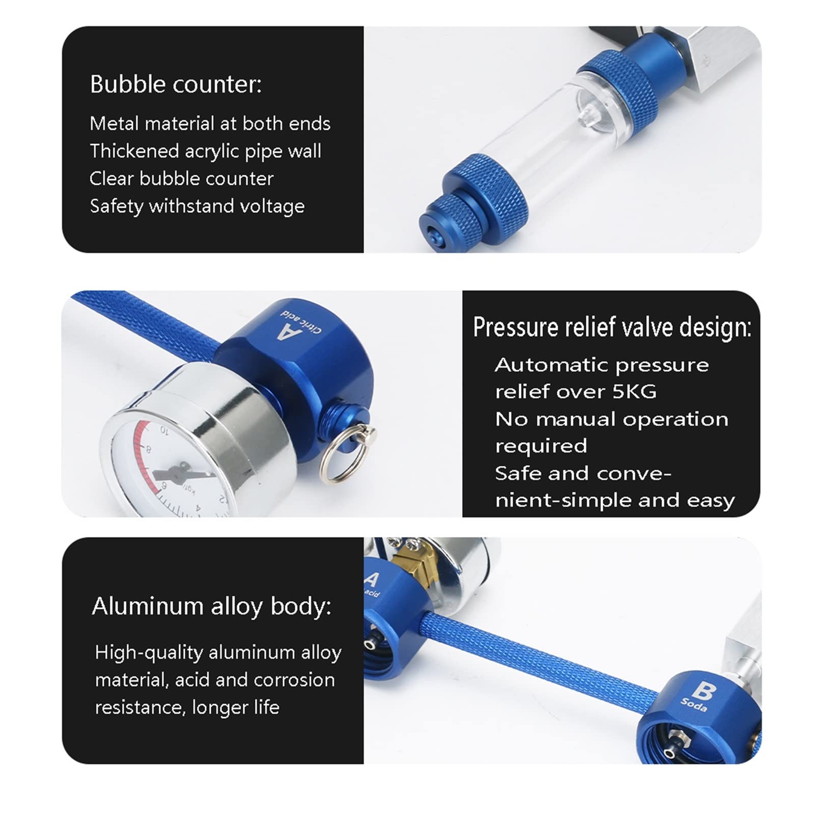 Reduktor ciśnienia CO2, Wersja Aquarium Blue DIY CO2 Solenoidowe gniazdo bąbelkowe rośliny wodne Akwarium Sprzęt generatora(Blue-C)