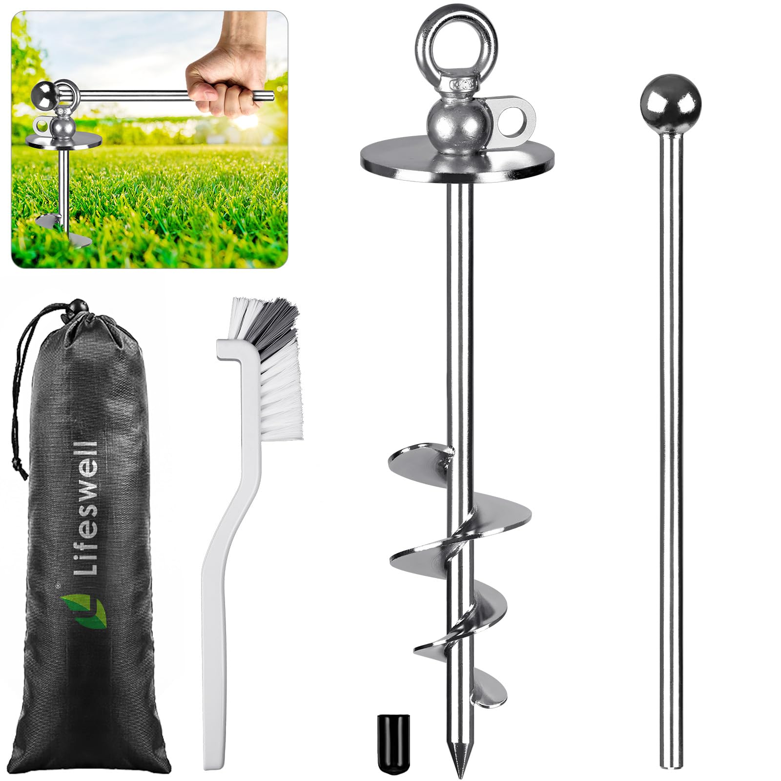 Estaca de amarre para perros de 15 pulgadas, anclaje resistente para perros de hasta 220 libras, sin enredos, fácil de instalar y quitar, ideal para patio, campamento y playa, 1 paquete