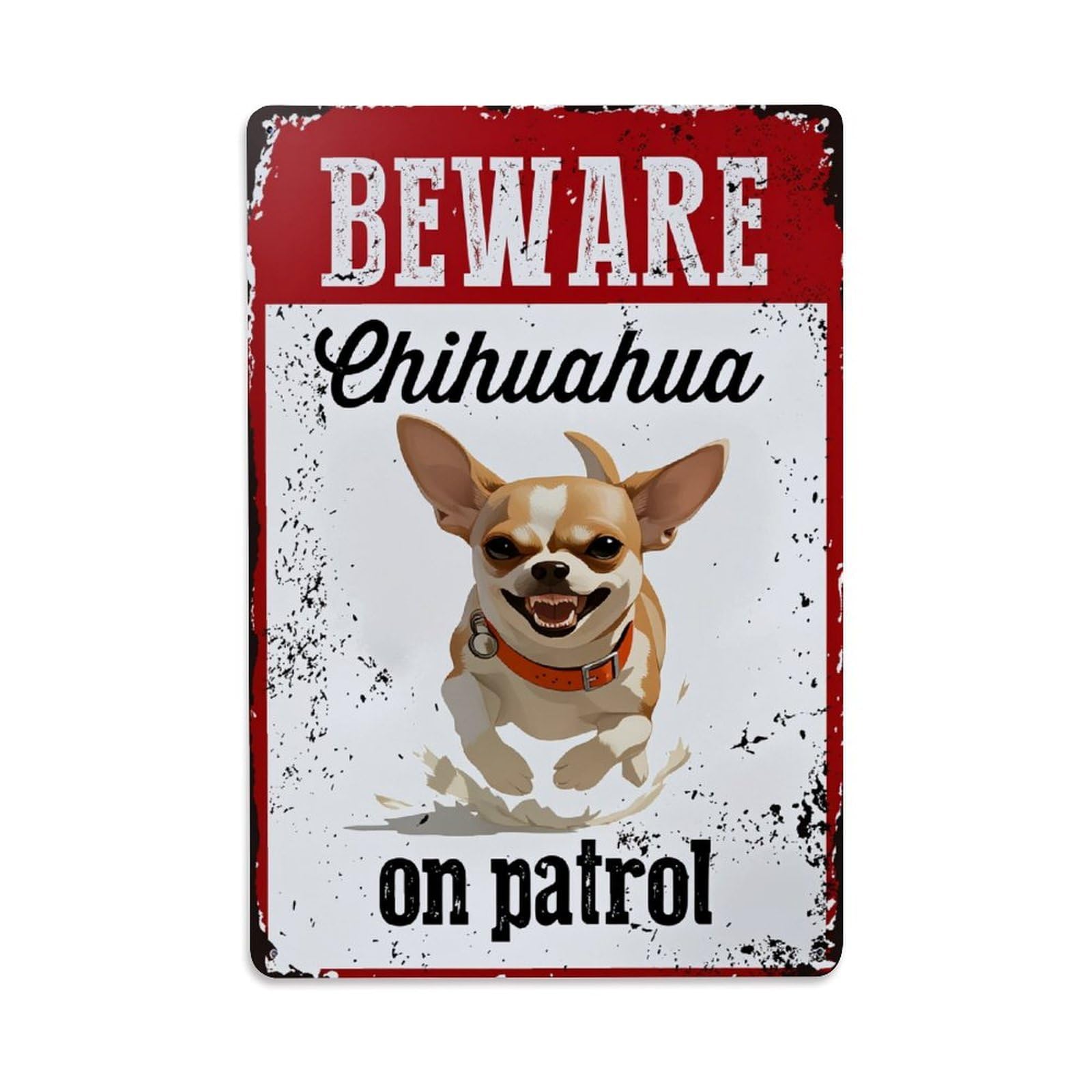 Enderetf Vintage Beware Chihuahua On Patrol Tin Sign Metal Poster, Home Bar Garage Man Cave Cafe Indoor & Outdoor Wall Decoration 8X12inches