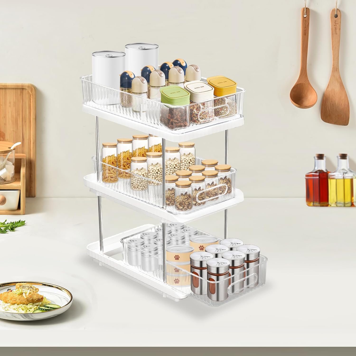 Makeup Organizer, 3-Tier Skincare Organizer Countertop, Uitable for Storing Cosmetics, Toiletries, Spice Jars, 9 Compartments, 30x19x39.5cm